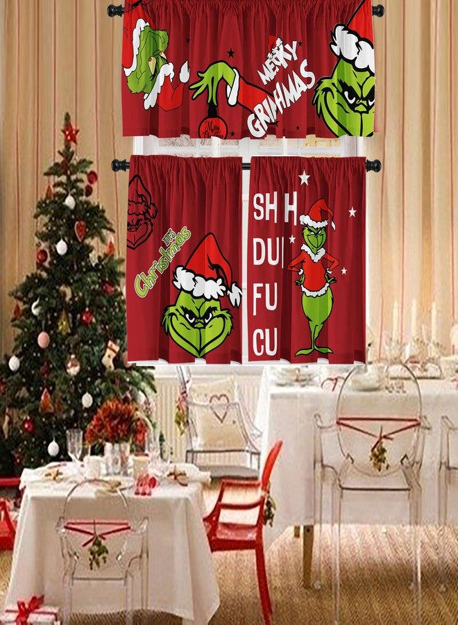 Cuteiush Christmas Holiday Kitchen Curtain Small Window Swag and Tiers with Rod Pocket Xmas Farmhouse Bathroom and Laundry Short Curtains Decoration 3 Panel Red Set - Image 4